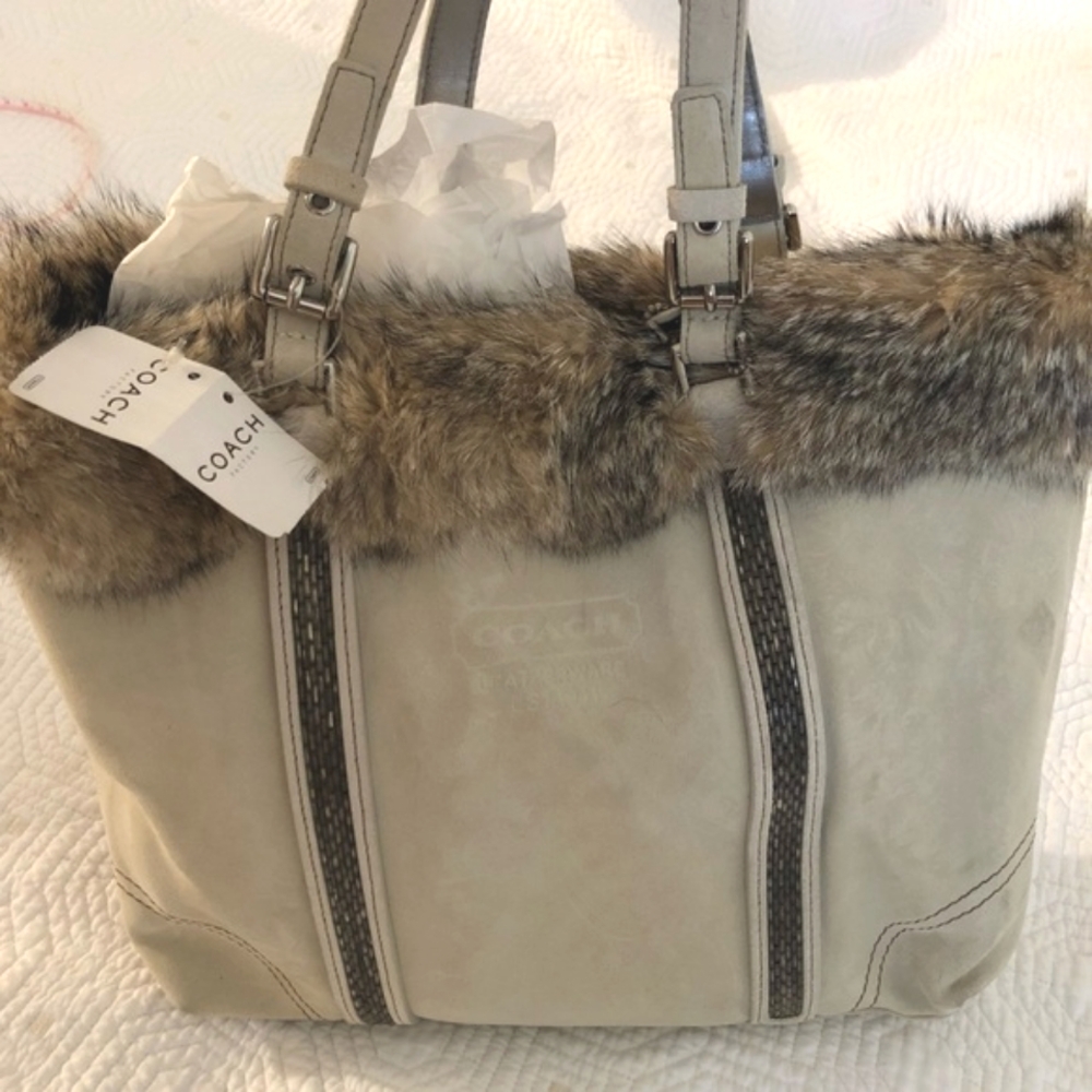 COACH Limited Edition Suede tote bag with Fox fur trim